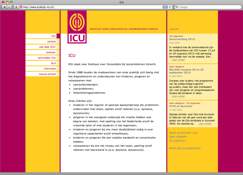 ontwerp en realisatie website ICU