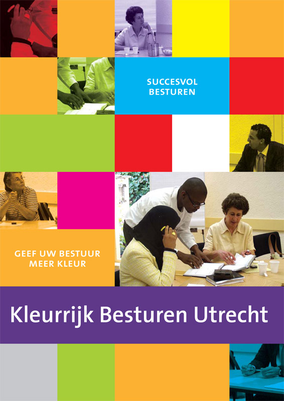 ontwerp flyer KLeurrijk besturen, voor de vrijwilligerscentrale Utrecht