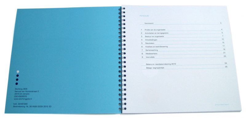 ontwerp en opmaak van jaarverslag 2012 Gids Utrecht, re-integratie, wire-o binding